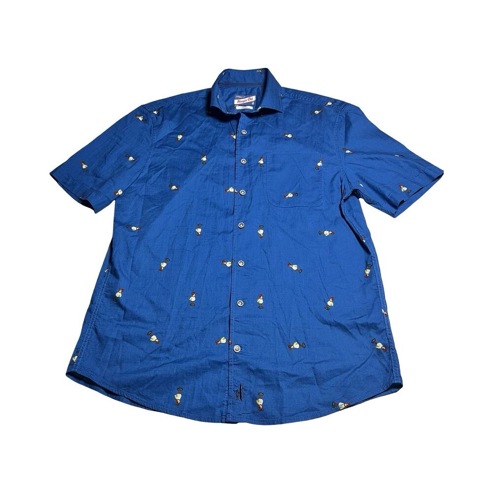 Johnnie-O Hangin' Out Hall Hula Dancer Embroidered Shirt Wake Blue Mens Small